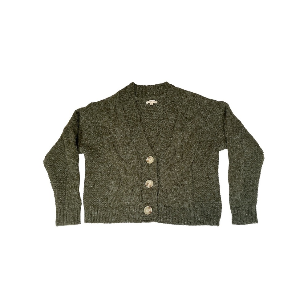 Mystree Women's Small Olive Green Soft Knit Cardigan Oversized Button Sweater